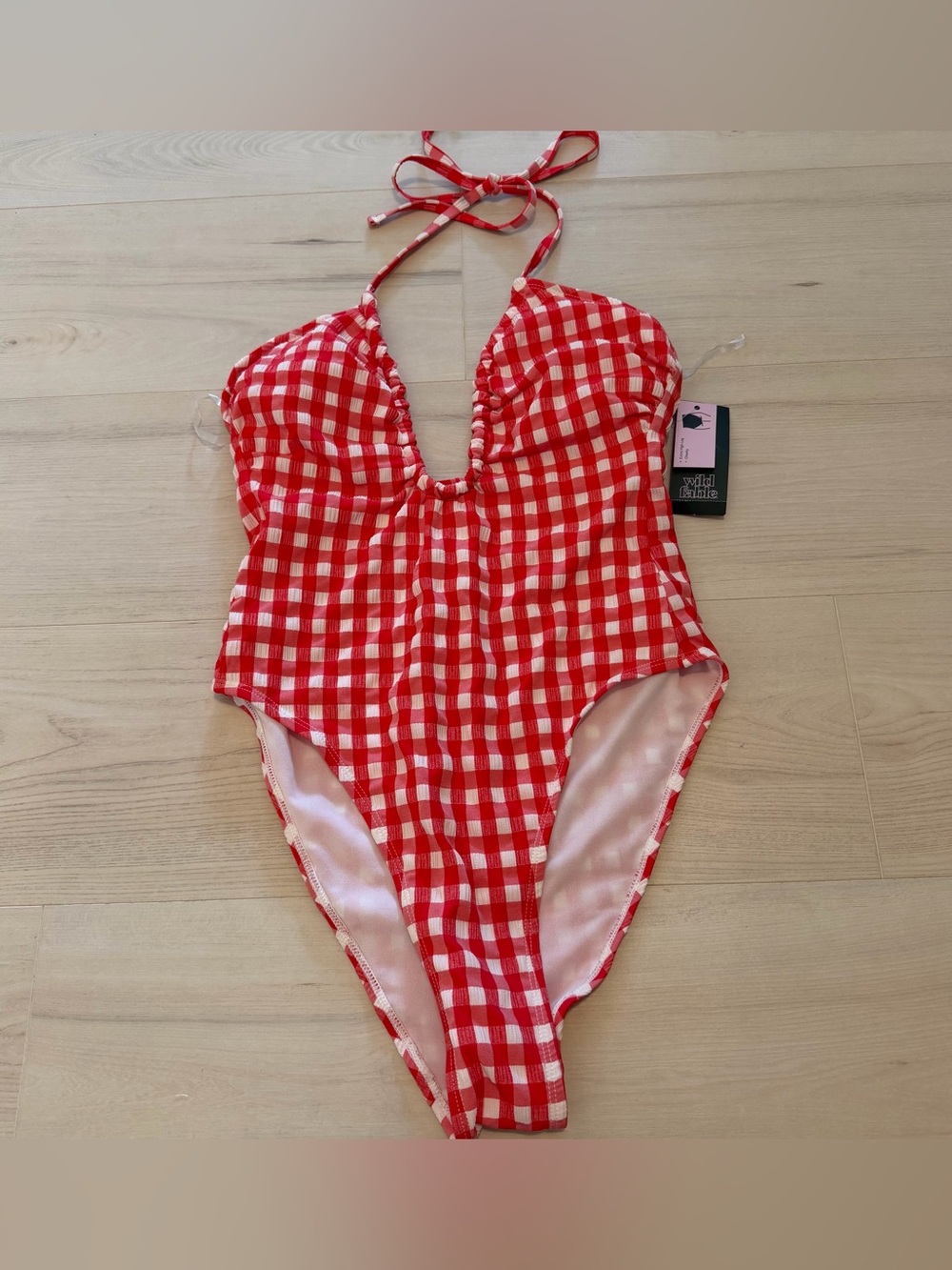 wild fable Red and White Gingham One-Piece Swimsuit NWT